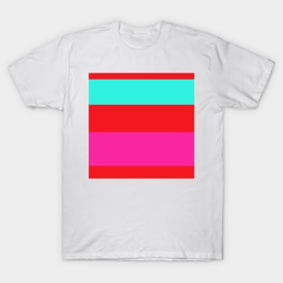 A solid palette of Cherry Red, Persian Rose, Metallic Yellow and Fluorescent Blue stripes. T-Shirt